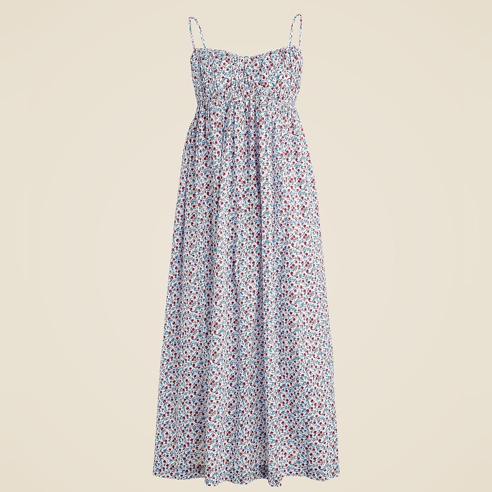 Cotton voile empire-waist dress in poppy print M